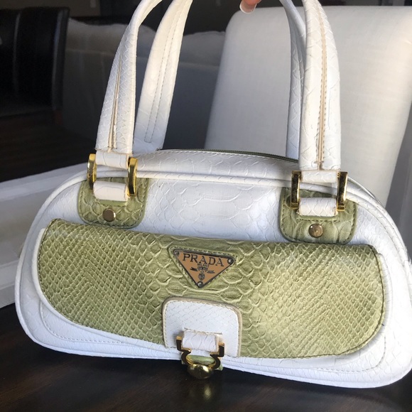 Prada White / Green Embossed Crocodile Print Purse - Picture 4 of 6
